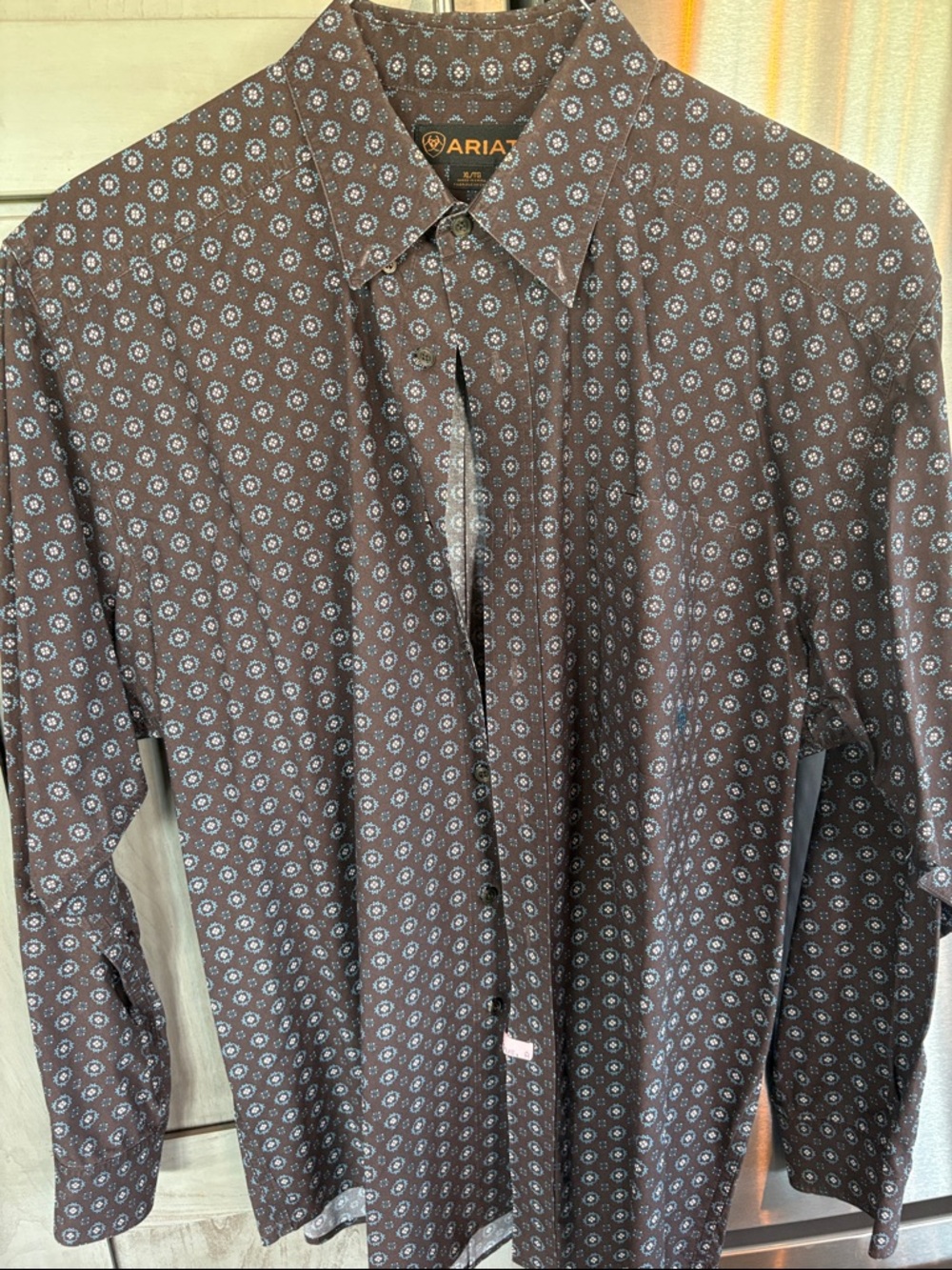 Ariat Men’s Brown Micro-Print Button-Up Shirt size xl